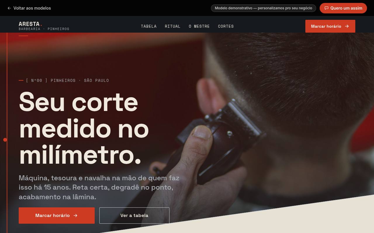 Prévia do site Aresta — Barbearia