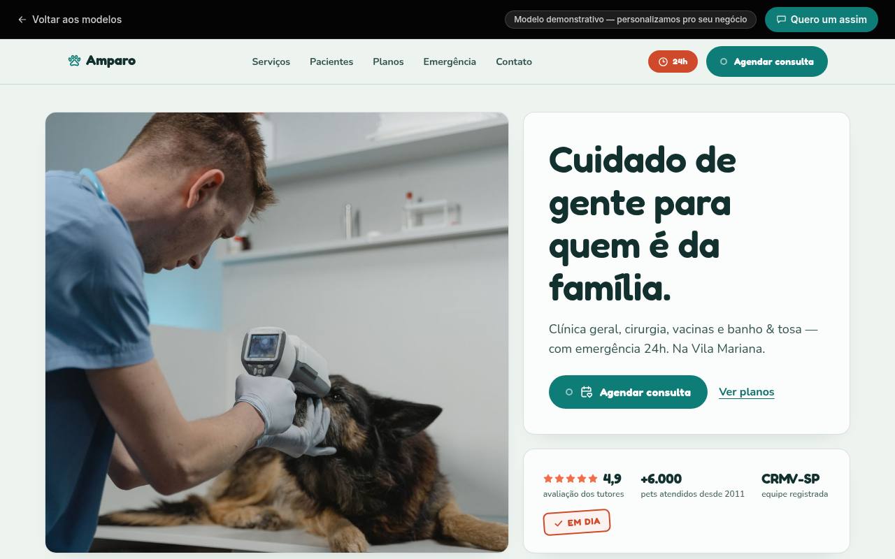 Prévia do site Amparo — Veterinária & Pet Care
