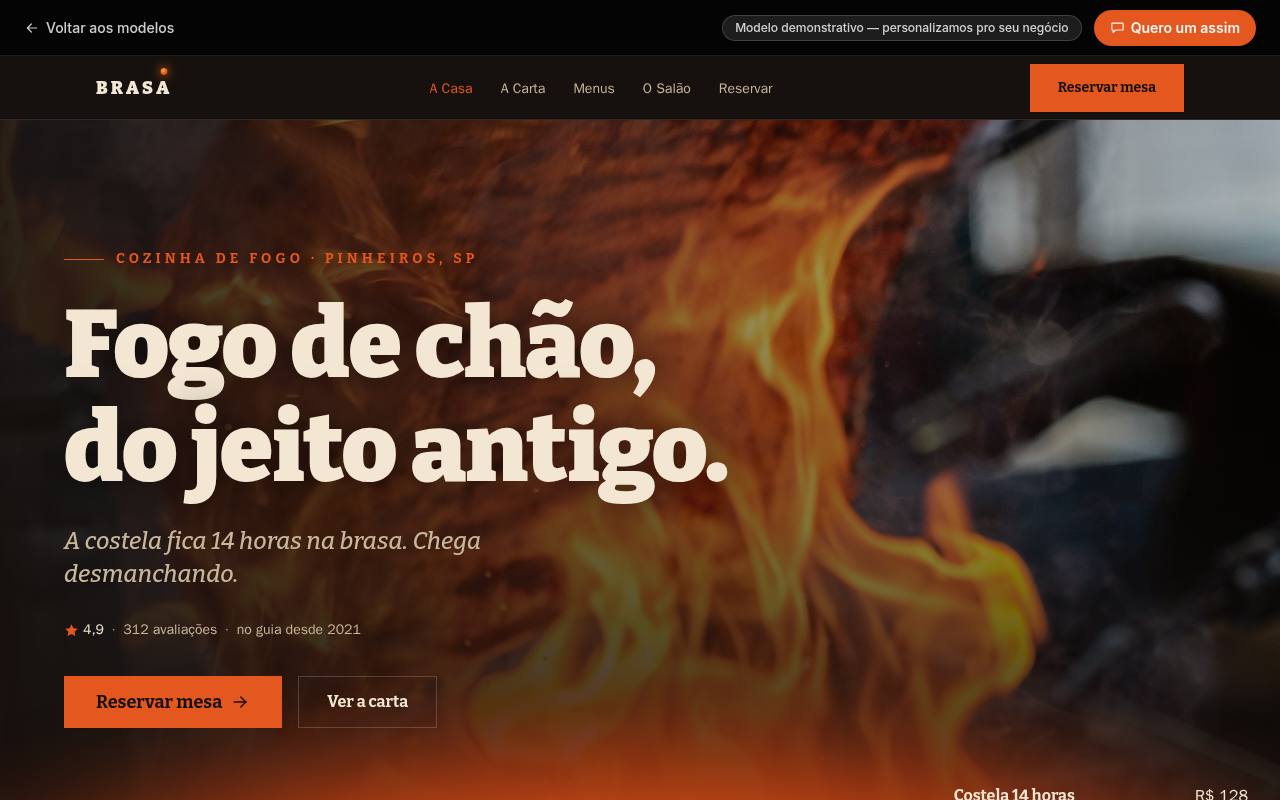 Prévia do site Brasa — Restaurante & Cozinha de Fogo